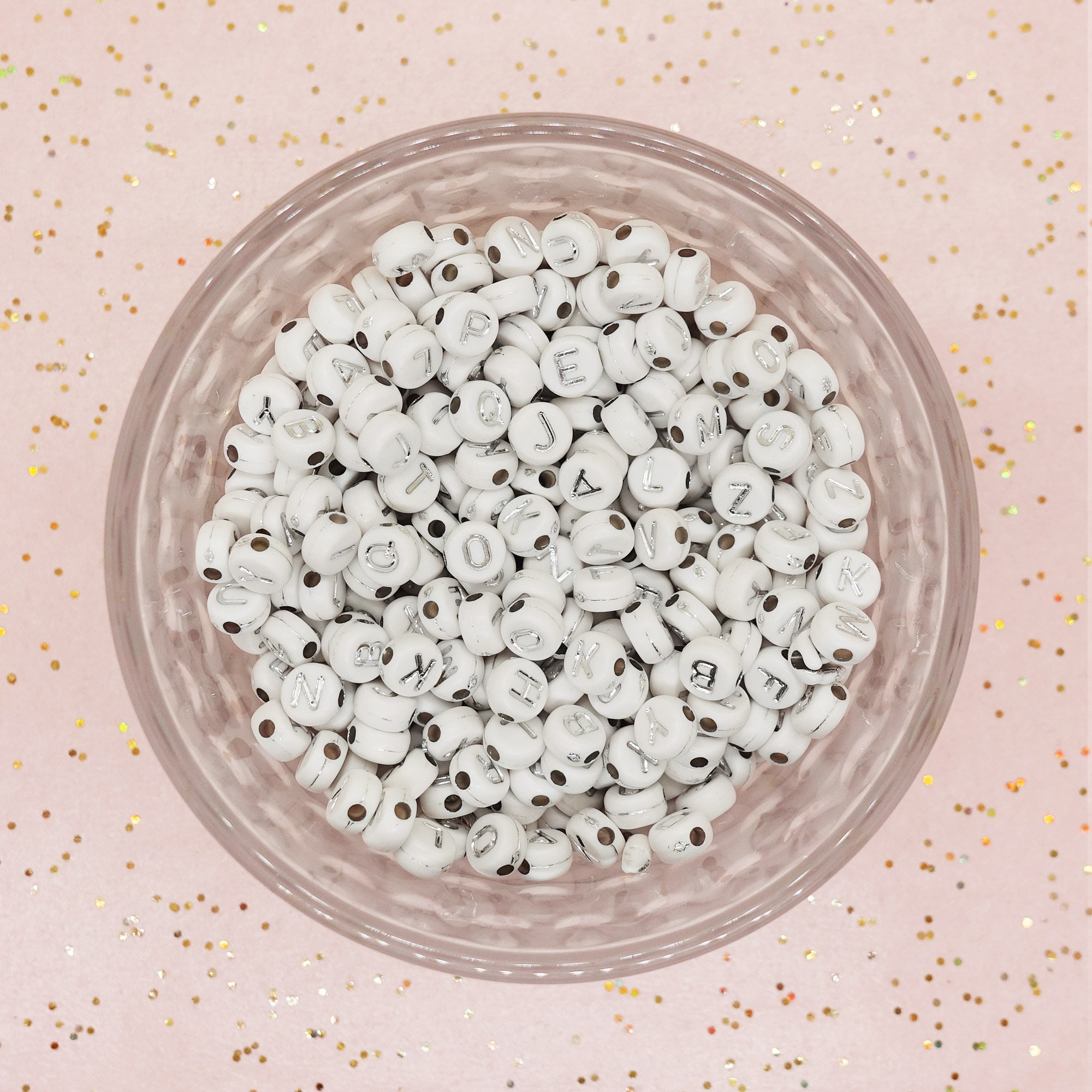 Acrylic Spacer Beads Round Silver White Mixed Alphabet Letter Etsy