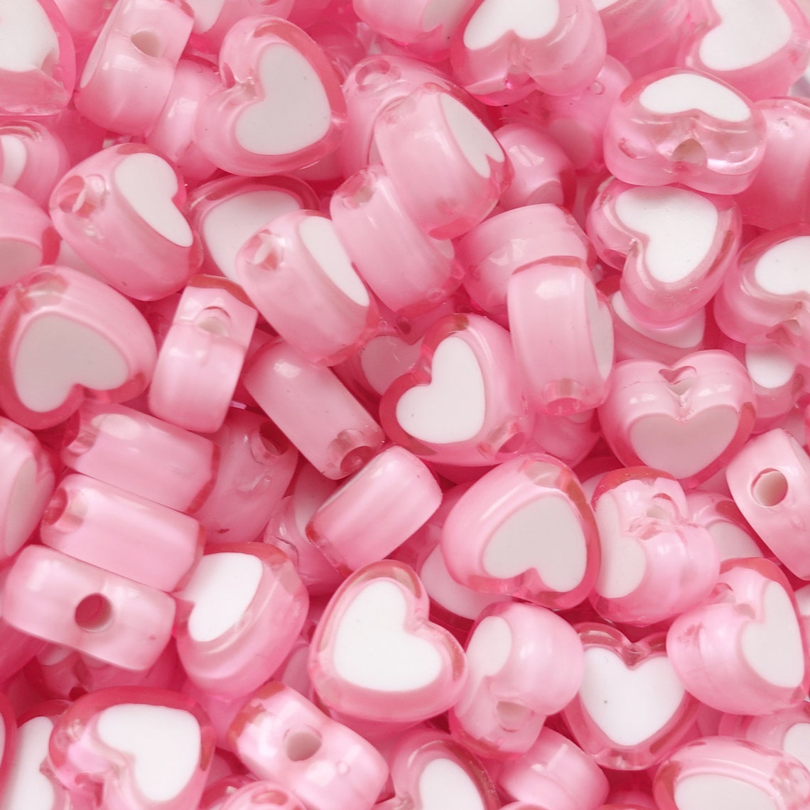 Heart Acrylic Beads Heart Beads Pink White approx. 30 pieces Etsy