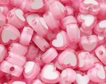 Heart acrylic beads heart beads pink white approx. 20 pieces = 3.6 grams