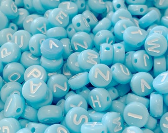 Acrylic Spacer Beads Round Blue White  Mixed Alphabet /Letter Pattern About 7mm Dia