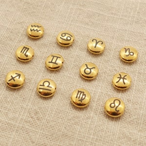 Conta do signo do zodíaco DQ METAL | 7mm | 1 peça cada | Áries, Touro, Gêmeos, Câncer, Leão, Virgem, Libra, Escorpião, Sagitário, Capricórnio, etc.