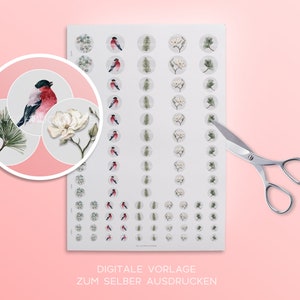 Download digital de modelo de cabochão | Aquarela de flores de pássaro | Não. 18 |