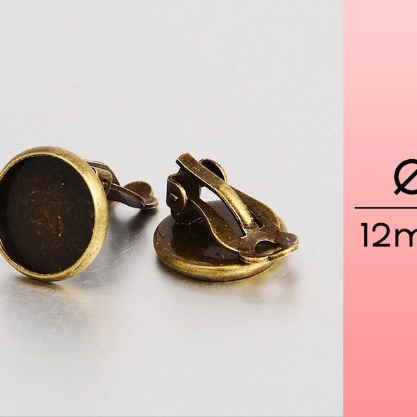 12mm Ohr-Clip / Ohrring Cabochon Fassung Farbe: bronze