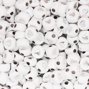 20 PCS Heart Acrylic Spacer Beads Round Mixed Hearts Love Pattern About 7mm Dia, Hole: Approx 1.3mm