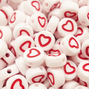 Heart acrylic beads heart beads | Colors: white, red | 7mm | approx. 50 pieces