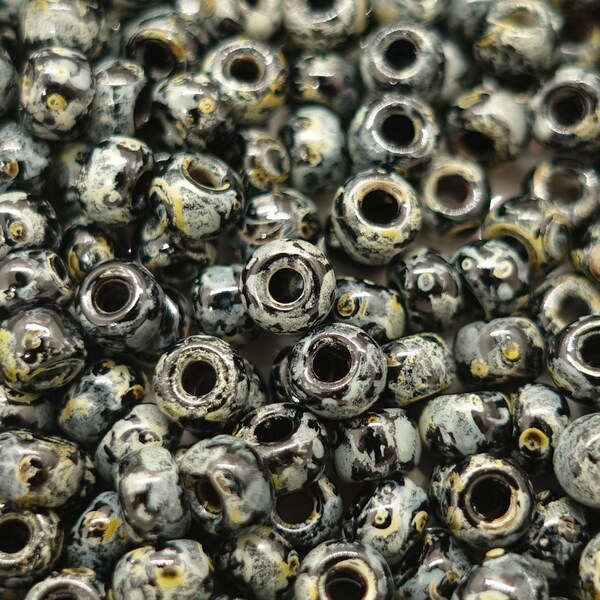 4 mm Miyuki Rocailles Beads Round 6/0 Glass Beads Marbled Picasso Black 6-4511 | 5 grams