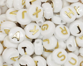 Letter beads mix letter beads 10 mm acrylic beads colors: gold, white | 29 grams = approx. 100 pieces