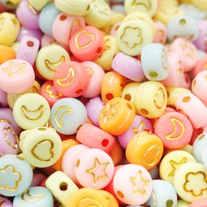 Symbol Heart Star Moon Flower Acrylic Beads Pearls Gold Pastel Colorful Mix | 7mm | Mix or motif of your choice