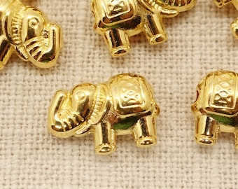 Contas de elefante espaçador de contas de metal DQ METAL banhado a ouro 18K | 13 x 9 mm | Cor: Dourado | 1 peça