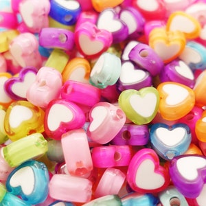 Pack of 20 heart acrylic beads heart beads colour(s): mixed, white