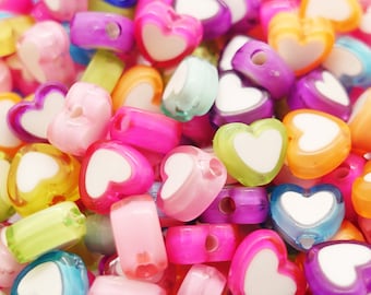 Pack of 20 heart acrylic beads heart beads colour(s): mixed, white