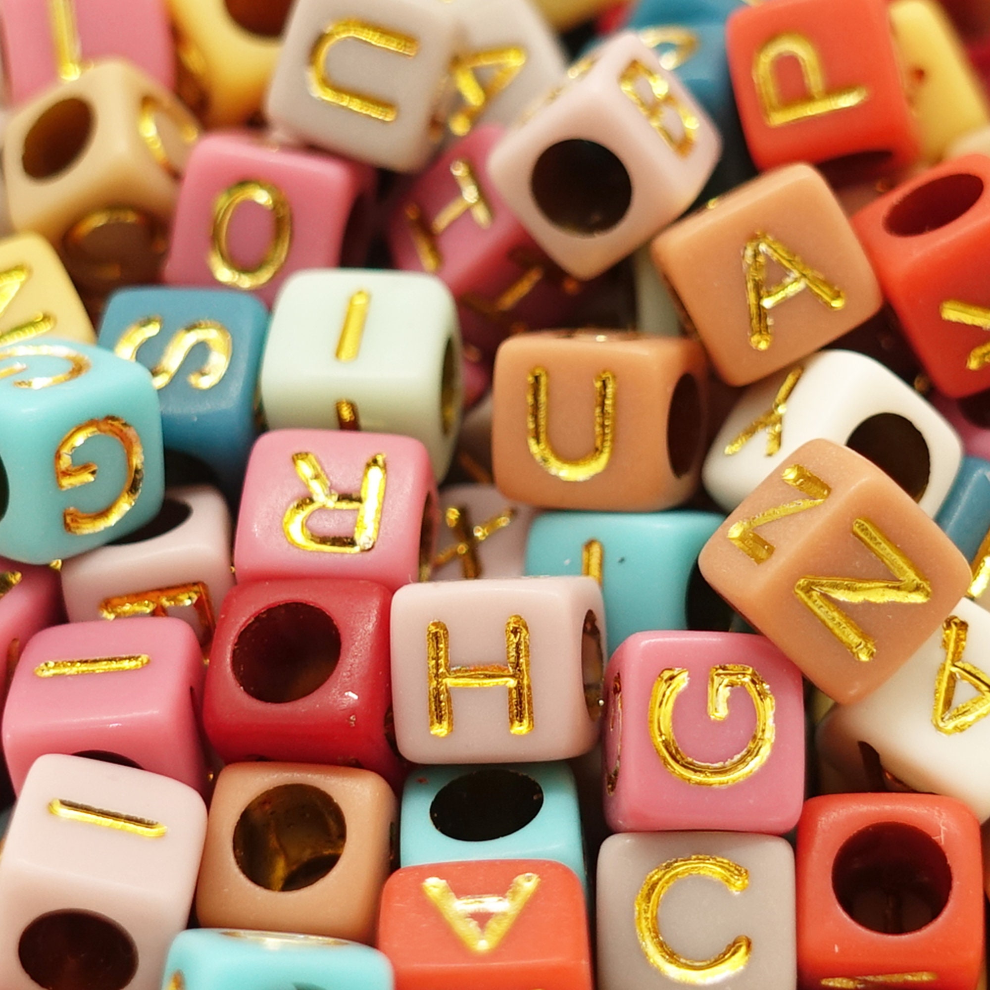 Letter Beads Mix Letter Beads 6 X 6 Mm Cube Square Acrylic Beads Colors:  Gold, Mixed Colors 15 Grams Approx. 100 Pieces 