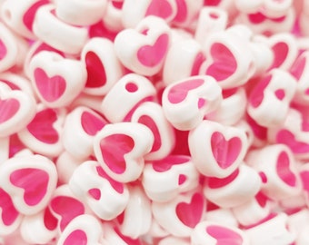 Pack of 20 heart acrylic beads heart beads pink white