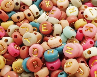 Letter Mix Acrylic Beads Round gold-silver White  Alphabet /Letter About 7mm Dia | ca. 200 PCS