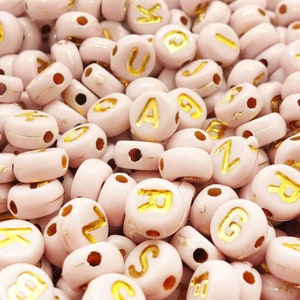 ca. 200 Stück Buchstabenperlen Mix Alphabet Buchstaben Perlen 7mm Acrylperlen Farben: Beige-Rose Creme Pastell, Gold Bild 3