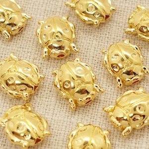 ladybug pearls; animal metal beads; Insects Intermediate Beads Spacer | DQ METAL gold-plated | 10 x 9 mm | Color: Gold | 1 piece