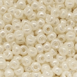 Perline Miyuki Rocailles da 3 mm, perline di vetro rotonde 8/0 | Colore: Bianco avorio / Madreperla lucido | 5 grammi | 8-591