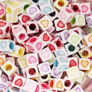 Heart Acrylic Spacer Beads Dice Mixed Hearts Love Pattern About 7mm Dia, Hole: Approx 4mm
