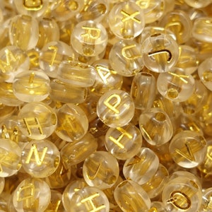 Letter beads mix letter beads 7 mm acrylic beads colors: gold, transparent | 11.85 grams = approx. 100 pieces