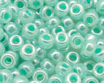 4mm Miyuki Rocailles Beads Round 6/0 Glass Beads Aqua Green Mother-of-Pearl 6-536 | 5 grams