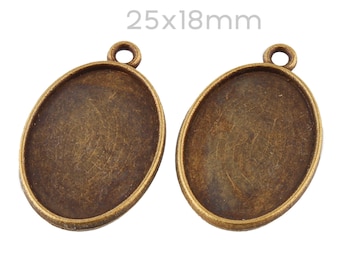 5x 25x18mm Cabochon Fassung Anhänger Oval Farbe: bronze