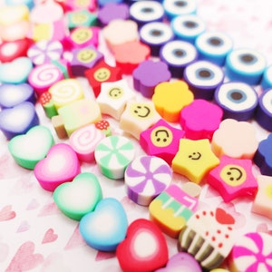 Flowers, Hearts, Candy, Smiley Face Emoji Smile Stars, Evil Eye Beads Polymer Clay Fimo | 5 pieces