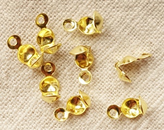 Folding cap with 1 eyelet | Crimp cap end caps clamping plates band clamps knot bead | Color: gold | 20 pieces