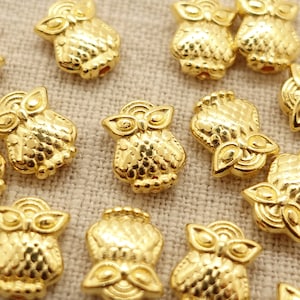 Owl pearls; animal metal beads; Bird Intermediate Beads Spacer | DQ METAL gold-plated | 10 x 8 mm | Color: Gold | 1 piece
