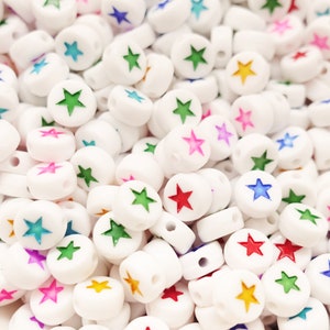 20 PCS Star Acrylic Spacer Beads Round Mixed Stars Pattern About 7mm Dia, Hole: Approx 1.3mm