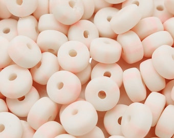 Rondelle Beads Polymer Clay Disc Beads 7mm Colors: White-Pale-Pink Striped | 25 pieces