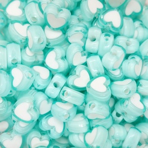 Heart acrylic beads heart beads turquoise-blue-green white approx. 20 pieces = 3.6 grams