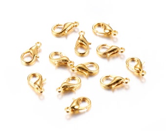 10x Lobster Claw Clasps 12x6mm Color: Gold