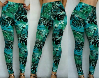 Tropical Floral Flowers Leaves Leopard Skin Animal Print Alternative Leggings
