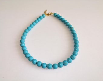 Blue Turquoise Choker Necklace, Natural Stone Beaded Necklace