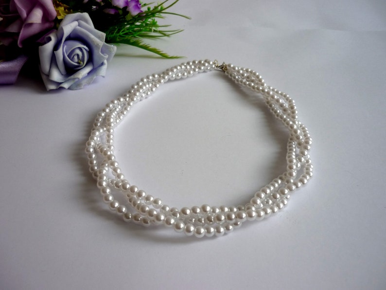 Braided Twisted White Pearl Beaded Choker Necklace Faux Etsy