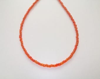 Orange Choker Beaded Orange Necklace Glass Seed Bead Choker Necklace