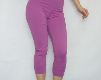 Purple Capri Leggings, Yoga Pants, Solid Color Womens Tights