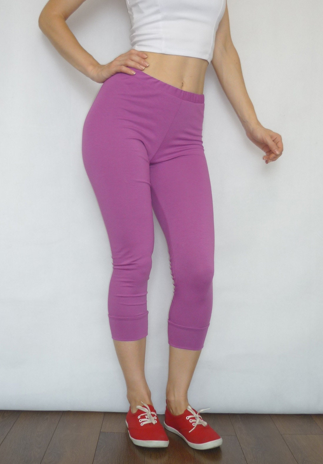 Purple Capri Leggings Yoga Pants Solid 
