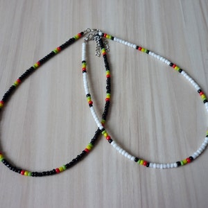 Black Rasta Choker Necklace, White Rasta Beaded Necklace Reggae Rastafarian Necklace, Black Yellow Red Green Jamaican Beads