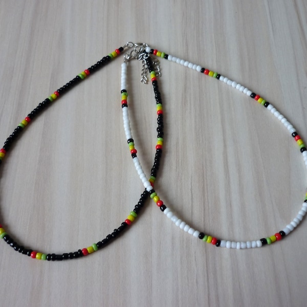 Collar de gargantilla rasta negro, collar de cuentas rasta blanco collar rastafari reggae, cuentas jamaicanas verdes rojas amarillas negras