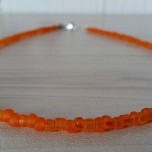 Orange Glass Seed Beads Necklace, Orange Beaded Choker Necklace