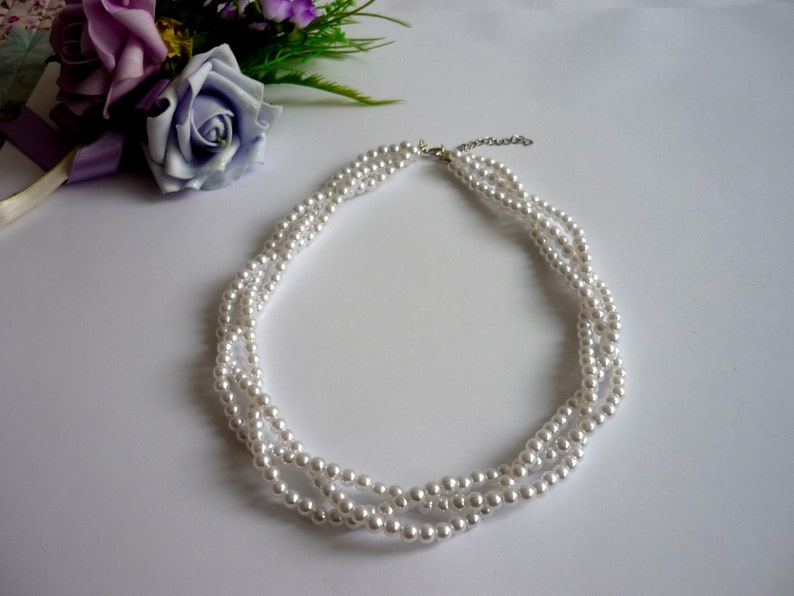 Braided Twisted White Pearl Beaded Choker Necklace Faux Etsy