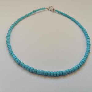 Blue Glass Seed Bead Necklace Sky Blue Beaded Choker Turquoise Blue Beaded Necklace Beaded Wire Choker Layer Necklace