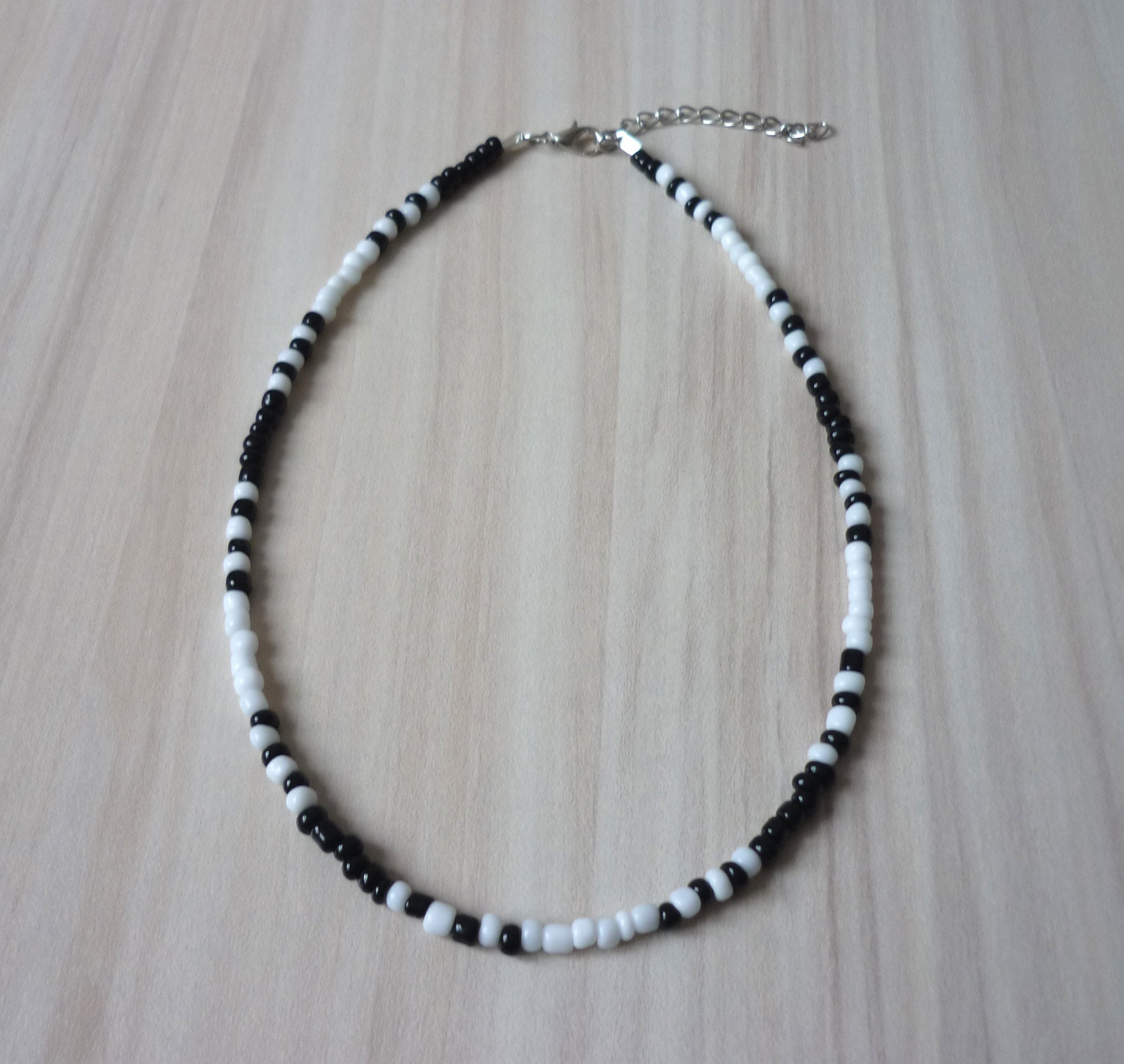 Black and White Zebra Piano Choker Necklace, Beaded Glass Seed