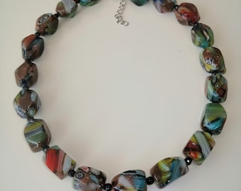Millefiori Glass Bead Necklace: Murano Statement Necklace