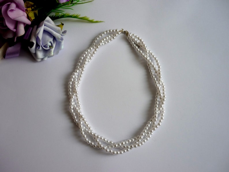 Braided Twisted White Pearl Beaded Choker Necklace Faux Etsy