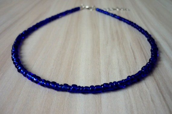 Dark Blue Beaded Necklace Cobalt Blue 