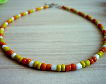 Candy Corn Glass Seed Beads Choker: Halloween Necklace
