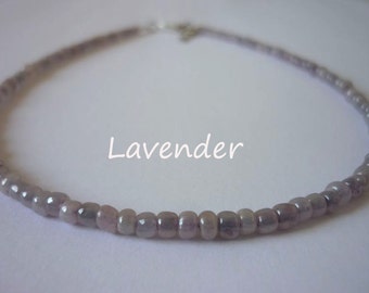 Purple Beaded Choker Lavender Seed Bead Necklace, Glass Bead Choker Layer Necklace Wire Choker