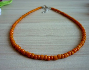 Orange Seed Bead Choker Necklace: Glass Beaded Jewelry